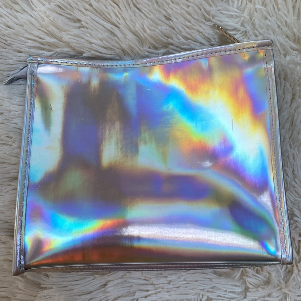 PINK Clear Zip Pouch 💗 Iridescent Silver & White - Picture 5 of 10